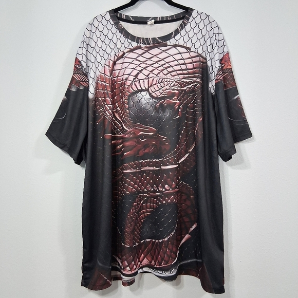 Big Men's Dragon Shirt Tshirt Red Dragon Black White Scales Big & Tall Size 6X - Picture 1 of 12